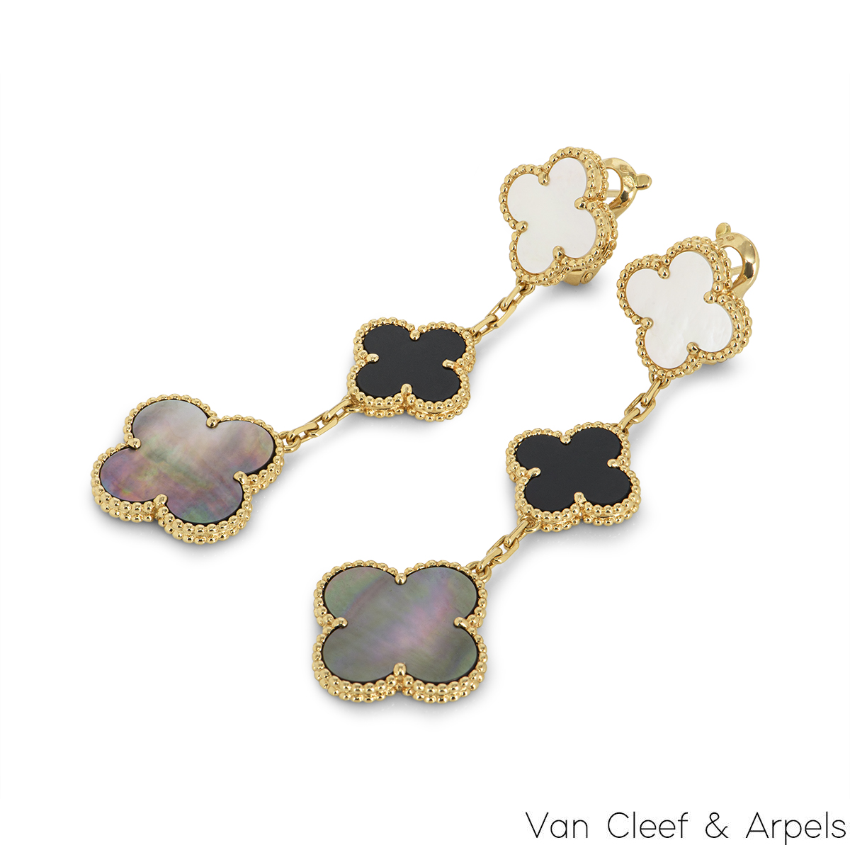 Magic Alhambra earrings, 3 motifs 18K yellow gold, Mother-of-pearl, Onyx - Van  Cleef & Arpels